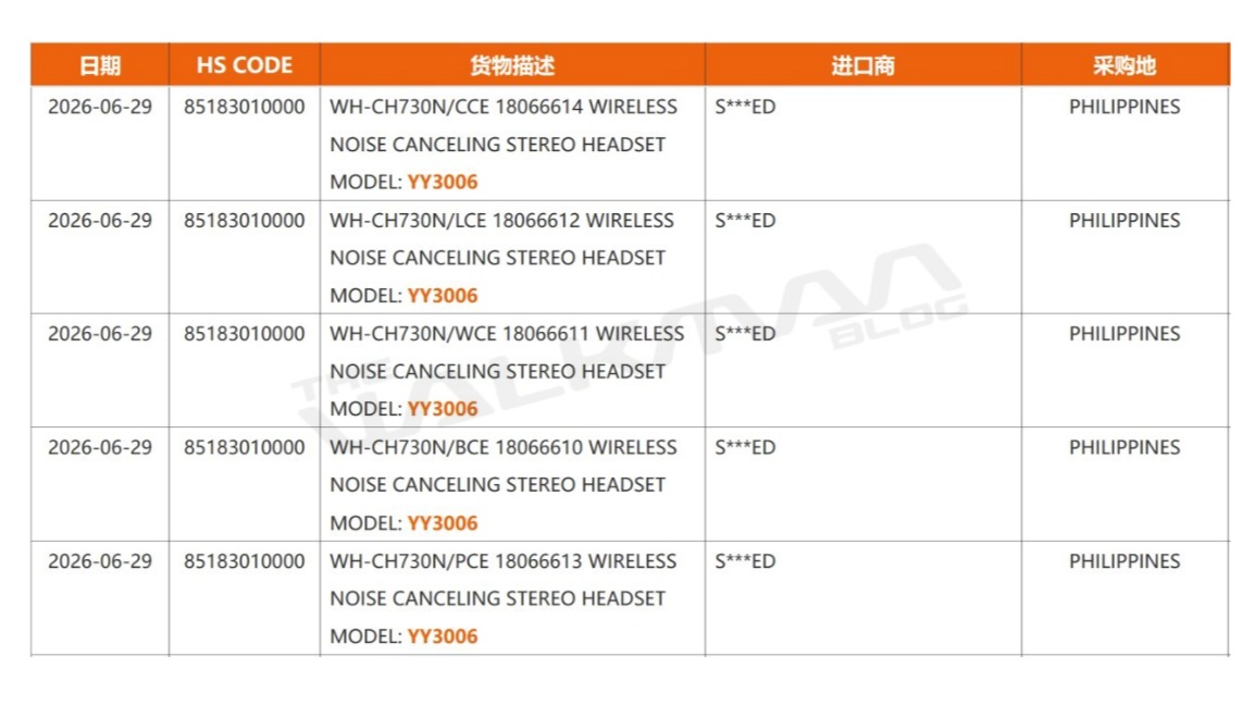 Sony WH-CH730N leaked listing screenshot