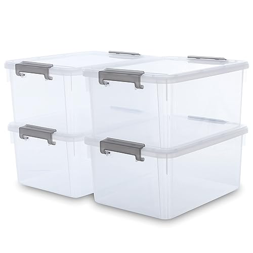 Citylife 17 Qt Plastic Storage Bins With Latching Lids Stackable Storage Containers for Organizing Large Clear Storage Box for Garage, Closet, Kitchen, 4 Packs