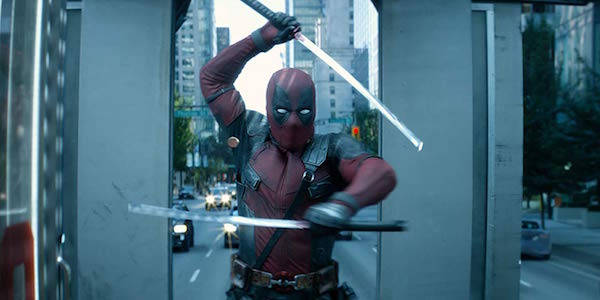 Masked Wade Wilson wielding swords in Deadpool 2