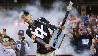 Machine Gun Kelly performs before the Cleveland Browns home game against the Dallas Cowboys at Huntington Bank Field on September 8, 2024 in Cleveland, Ohio. The Cowboys defeated the Browns 33-17. 