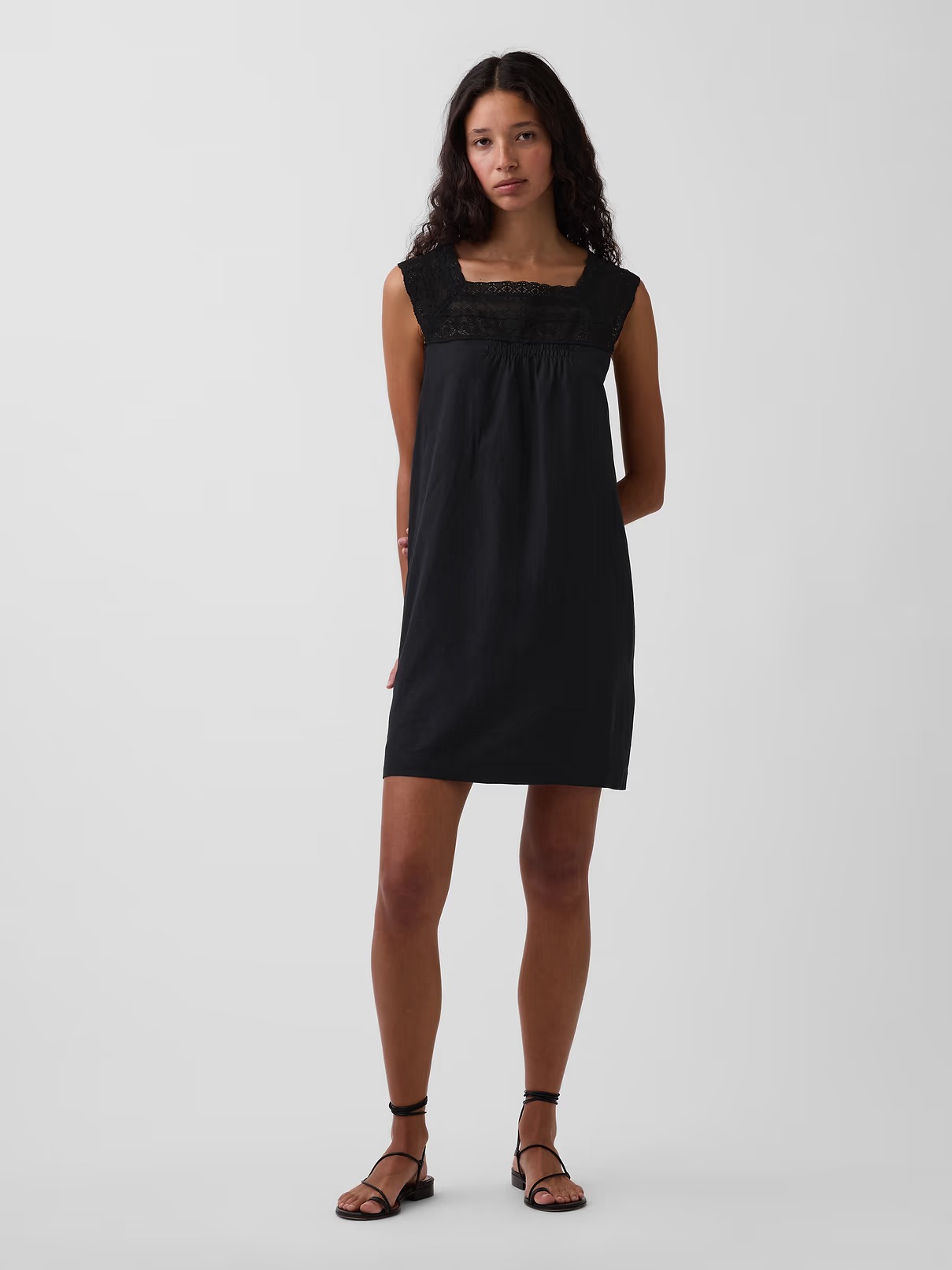 gap, Linen-Blend Crochet Yoke Mini Dress