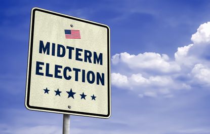 USA Midterm Election message on road sign