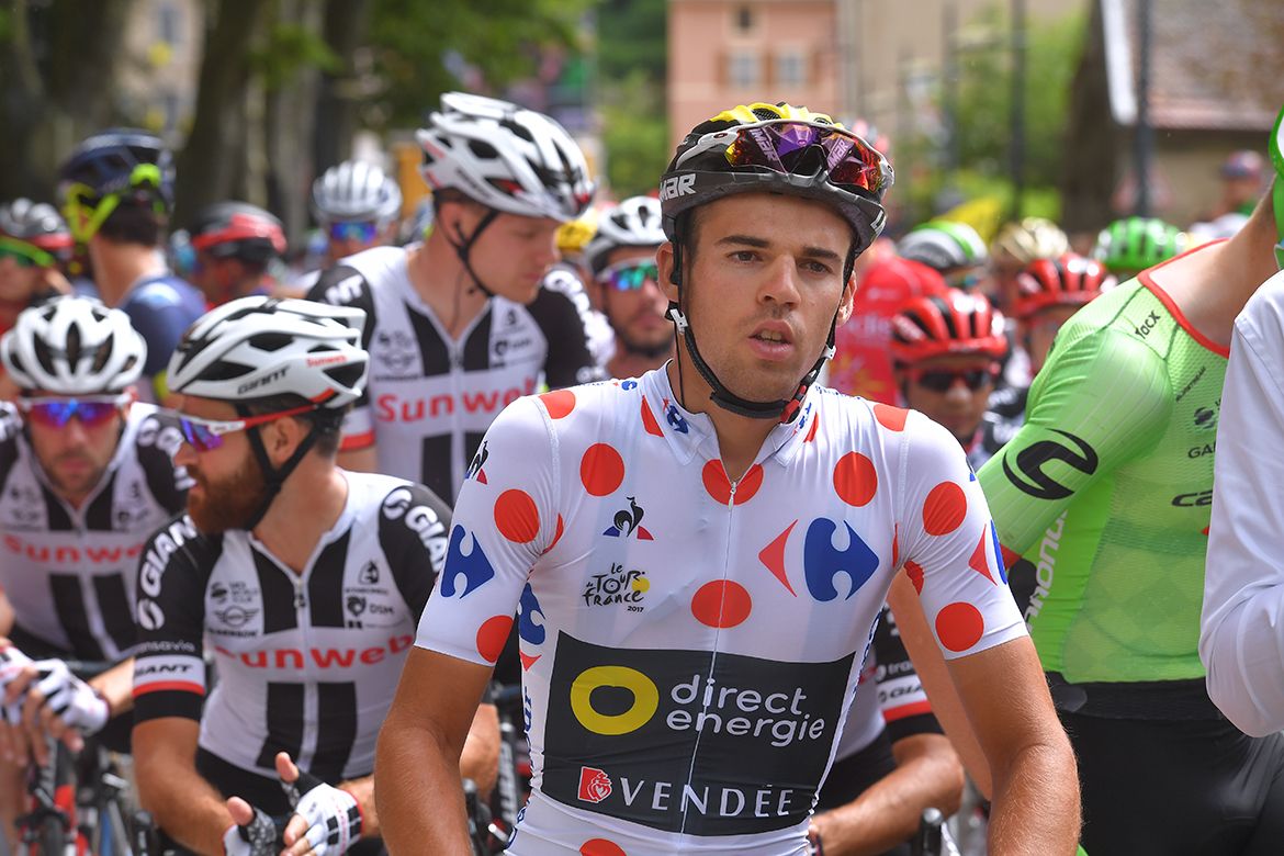 Lilian Calmejane started stage 9 of the Tour de France in the polka dot jersey.
