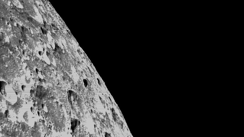 The crater-riddled far side of the moon seen by the Orion spacecraft.