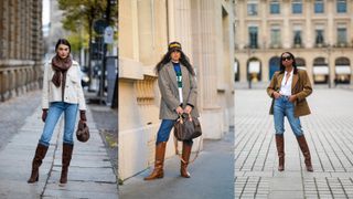 How to style knee-high boots with jeans street style