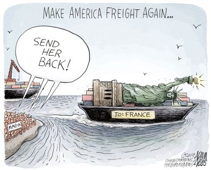 Political Cartoon U.S. MAGA Statue of Liberty Send Her Back to France