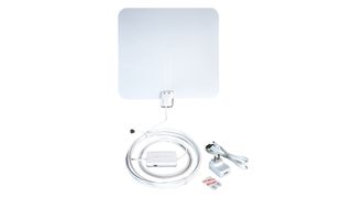Winegard TH-3000 antenna with accessories against white backgroiund