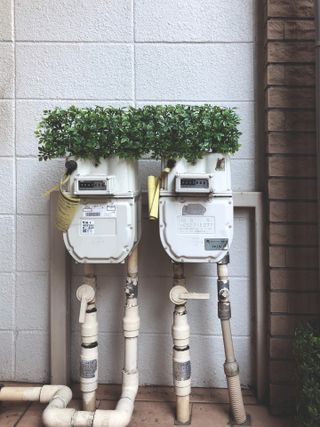 Intsallation of water meters topped with a plant