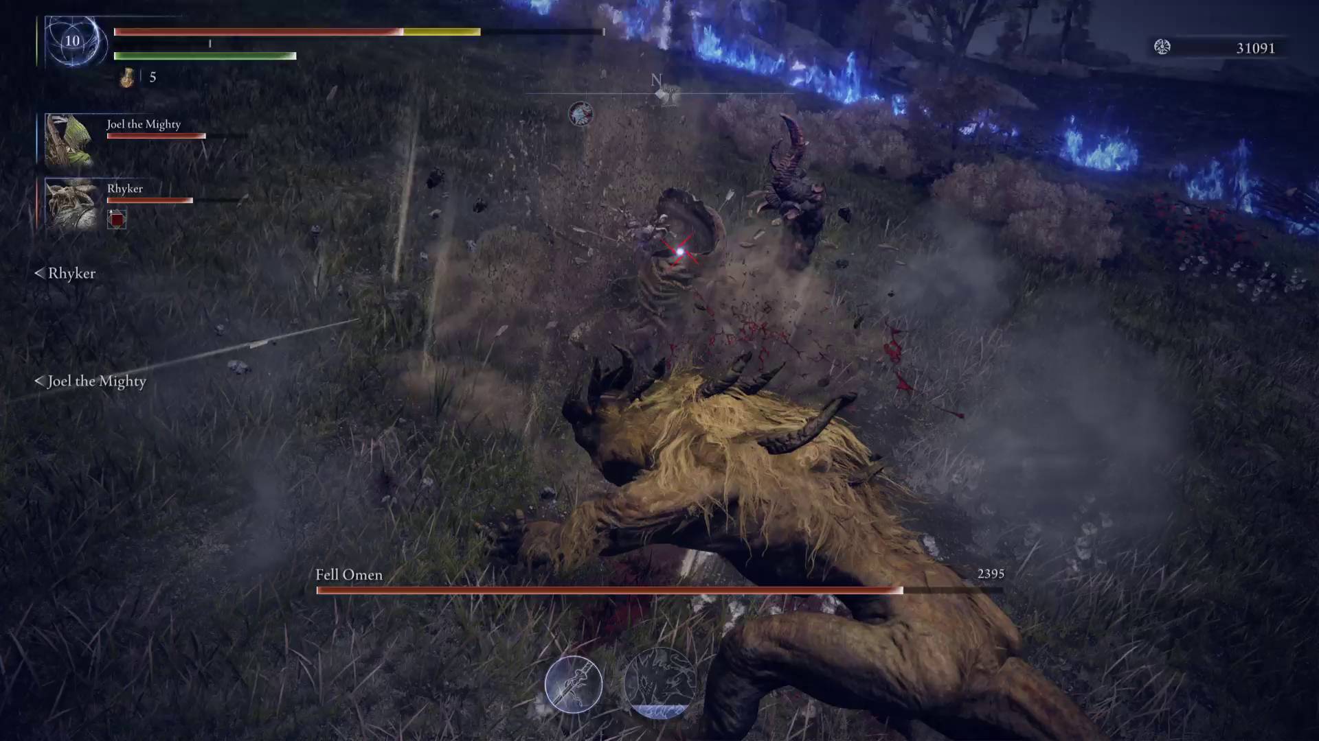 Elden Ring Nightreign Executor beast form ultimate art beating up Fell Omen boss
