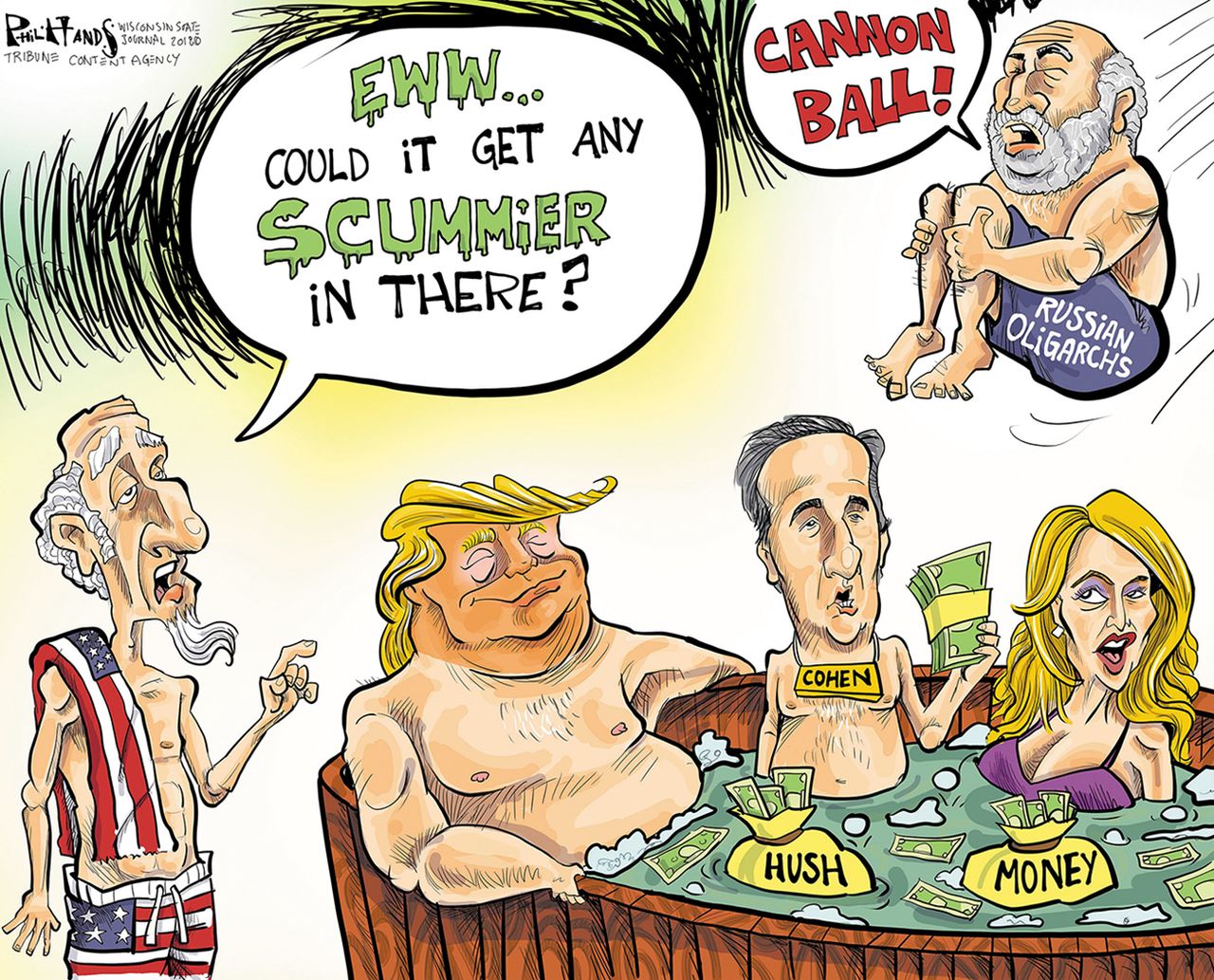 Political cartoon U.S. Uncle Sam Trump Michael Cohen Russia Stormy Daniels