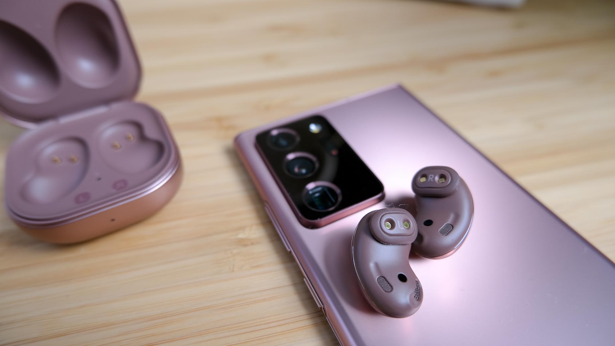 Samsung Galaxy Buds Pro vs Galaxy Buds Live vs Galaxy Buds Plus — the Buds Live in Mystic Copper