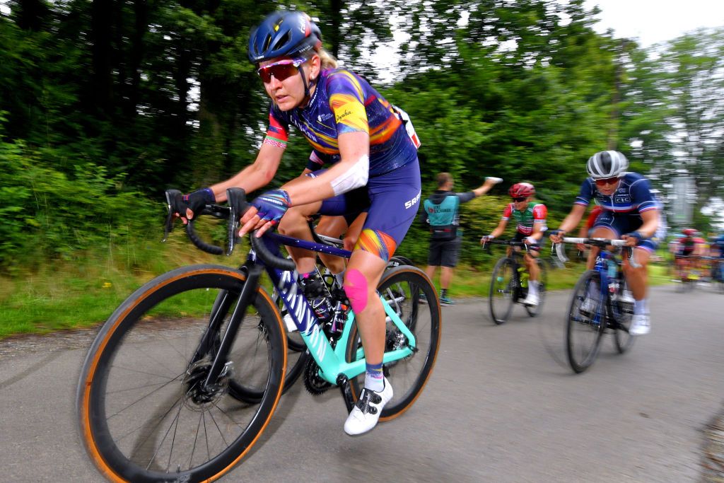 GALMAARDEN BELGIUM JUNE 24 Alena Amialiusik of Belarus and Team CanyonSRAM Racing during the 9th Lotto Belgium Tour 2021 Stage 2 a 1375km stage from Galmaarden to Galmaarden LottoBelgTour LottoBelgiumTour on June 24 2021 in Galmaarden Belgium Photo by Luc ClaessenGetty Images