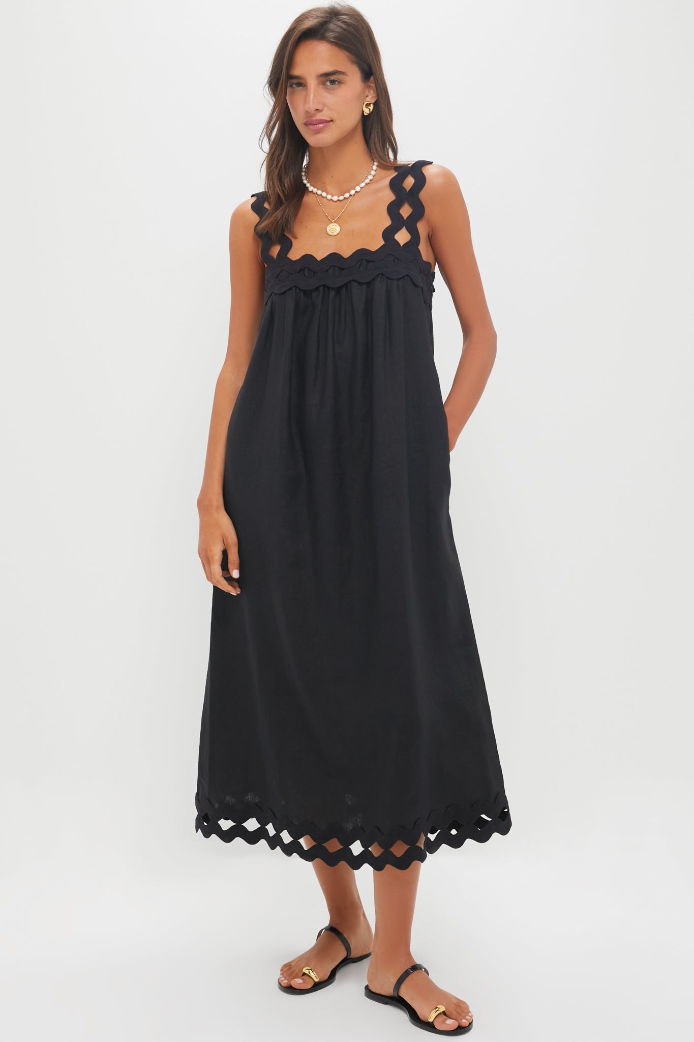 Black Ric Rac Linen Ellis Dress