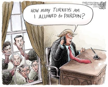 Political cartoon U.S. Thanksgiving Trump Turkeys pardon
