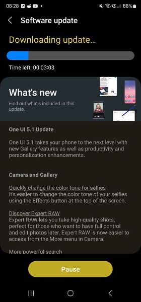 Screenshot of the One UI 5.1 update on a Galaxy S22 Ultra