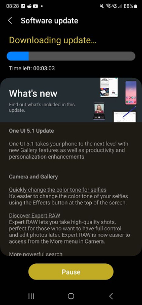 Galaxy S22 Ultra'daki One UI 5.1 güncellemesinin ekran görüntüsü