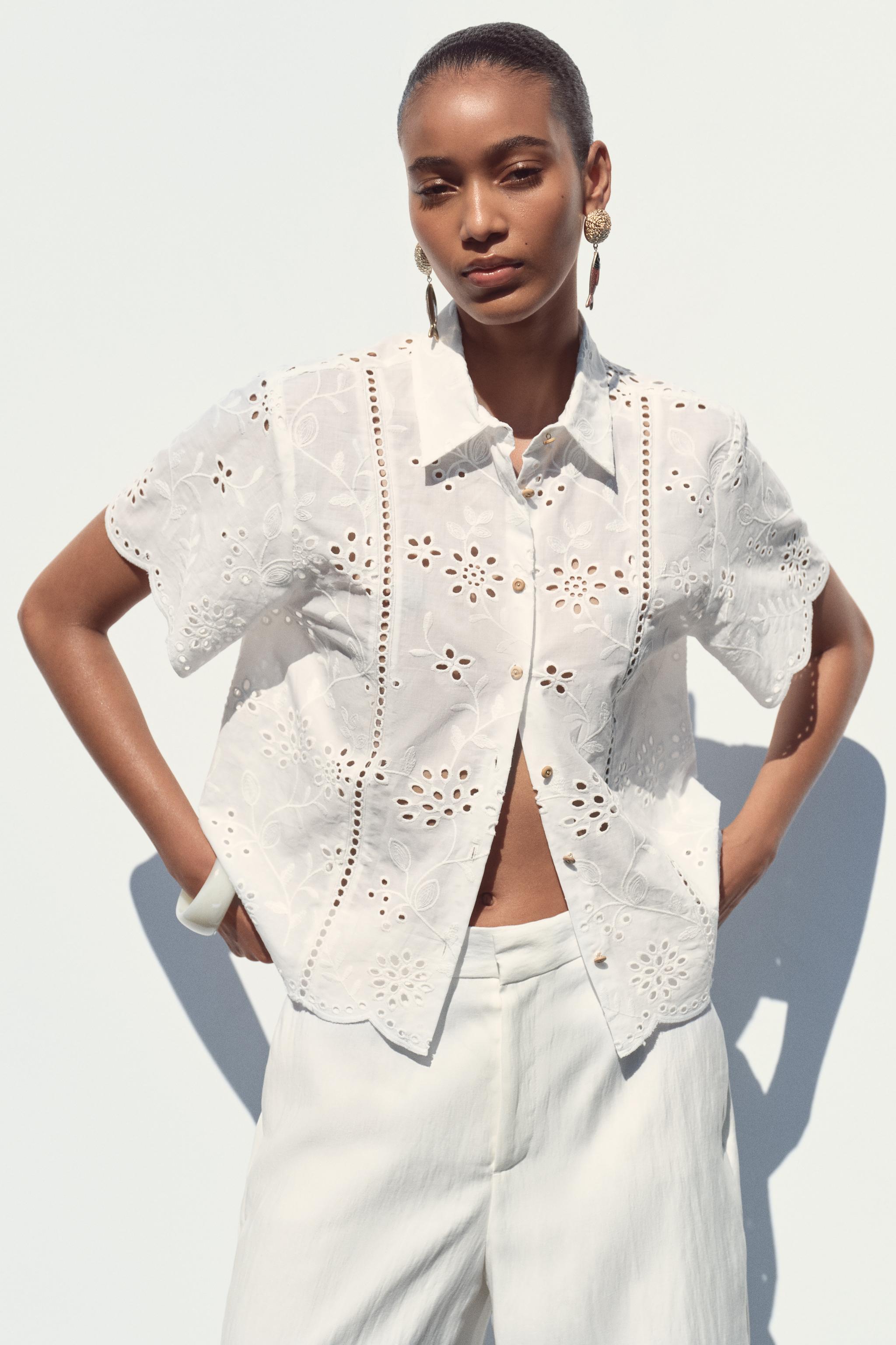 Short Sleeve Embroidered Eyelet Shirt