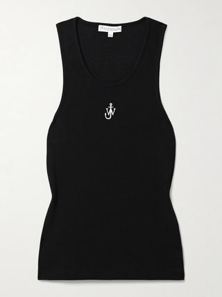 Embroidered Ribbed-Jersey Tank
