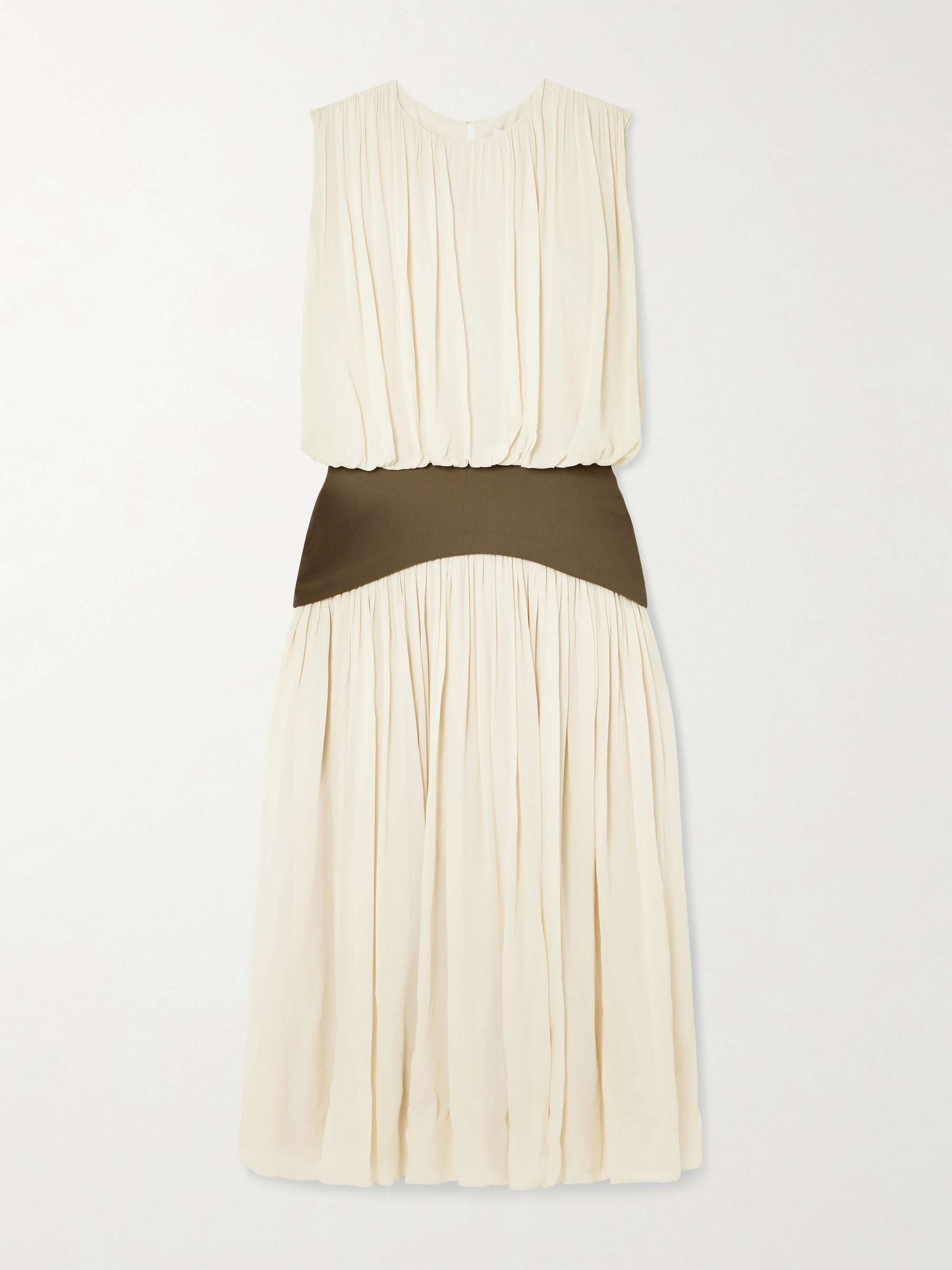 Bubble Grain De Poudre-Trimmed Pleated Chiffon Gown