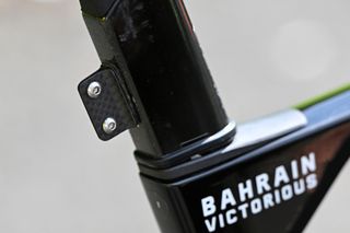 Detail of Fred Wright's number holder fitted to his Merida Reacto race bike