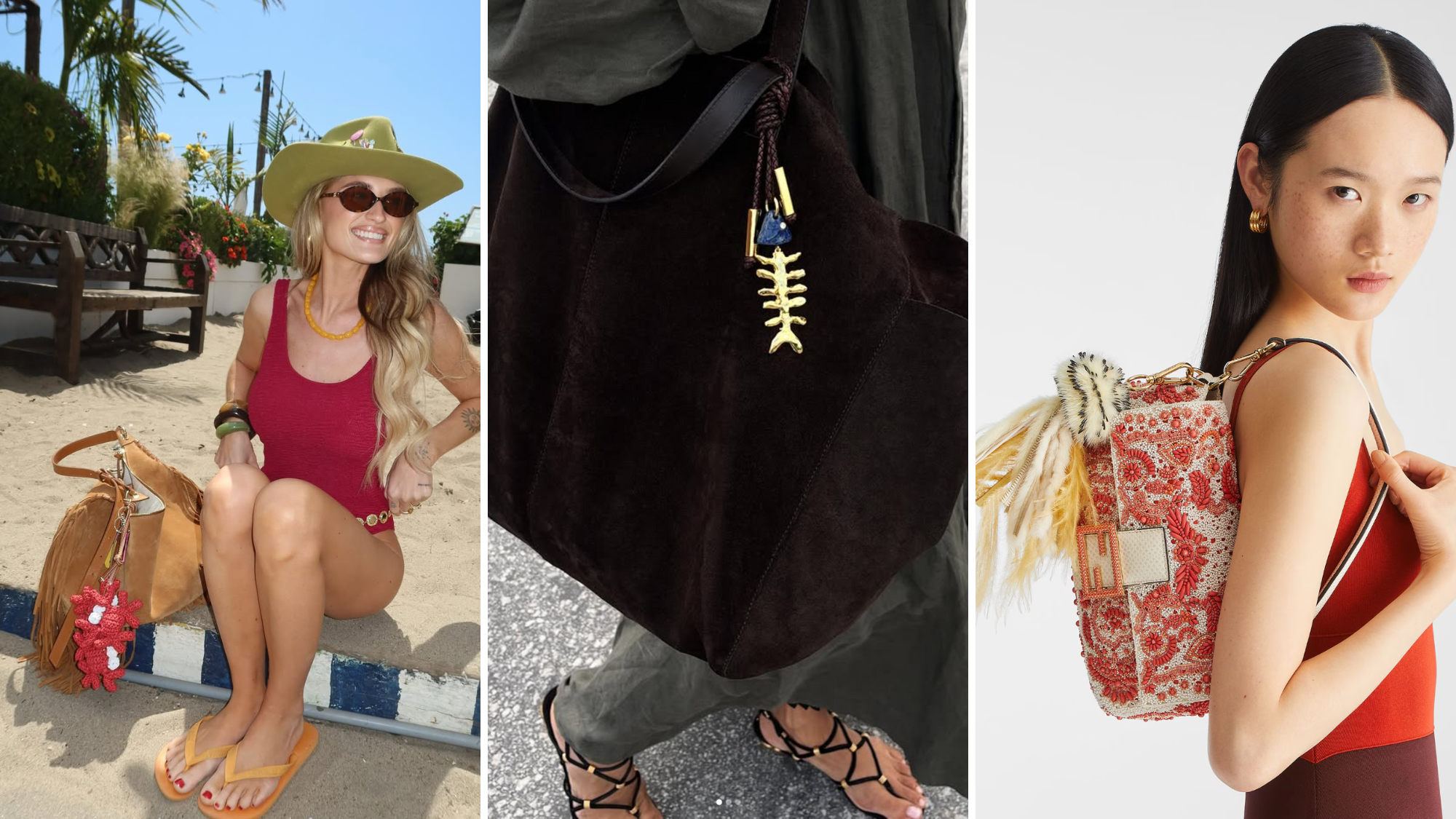 sea creature bag charms: crabs, fish, Fendi jellyfish