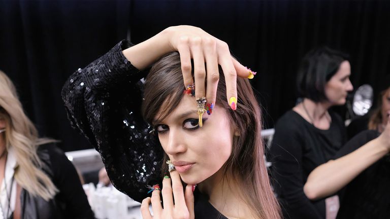 NEW YORK, NY - FEBRUARY 14: A model shows off CND nails backstage for the The Blonds collection during, New York Fashion Week: The Shows at Gallery 1, Skylight Clarkson Sq on February 14, 2017 in New York City. (Photo by Nicholas Hunt/Getty Images for New York Fashion Week: The Shows)