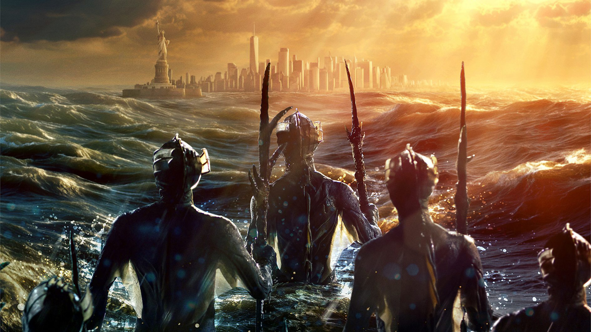 Promo art for The War Between the Land and the Sea shows some Sea Devils rising from the oceans and looking at New York.