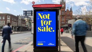 Guardian billboard featuring text that reads "not for sale"