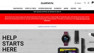 A screenshot of the Garmin U.S. support page showing a message that acknowledges the current GPS outage