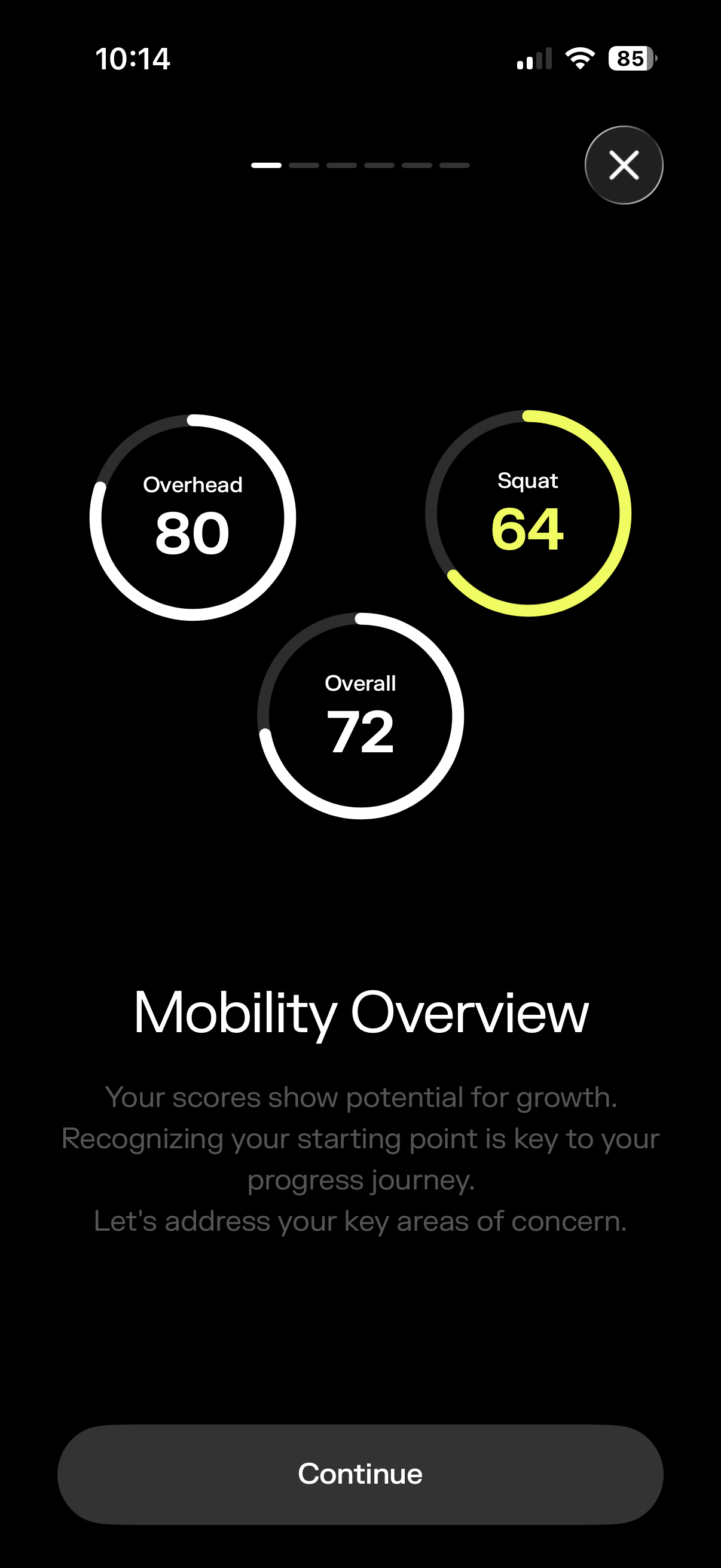 Pliability app mobility test results in-app