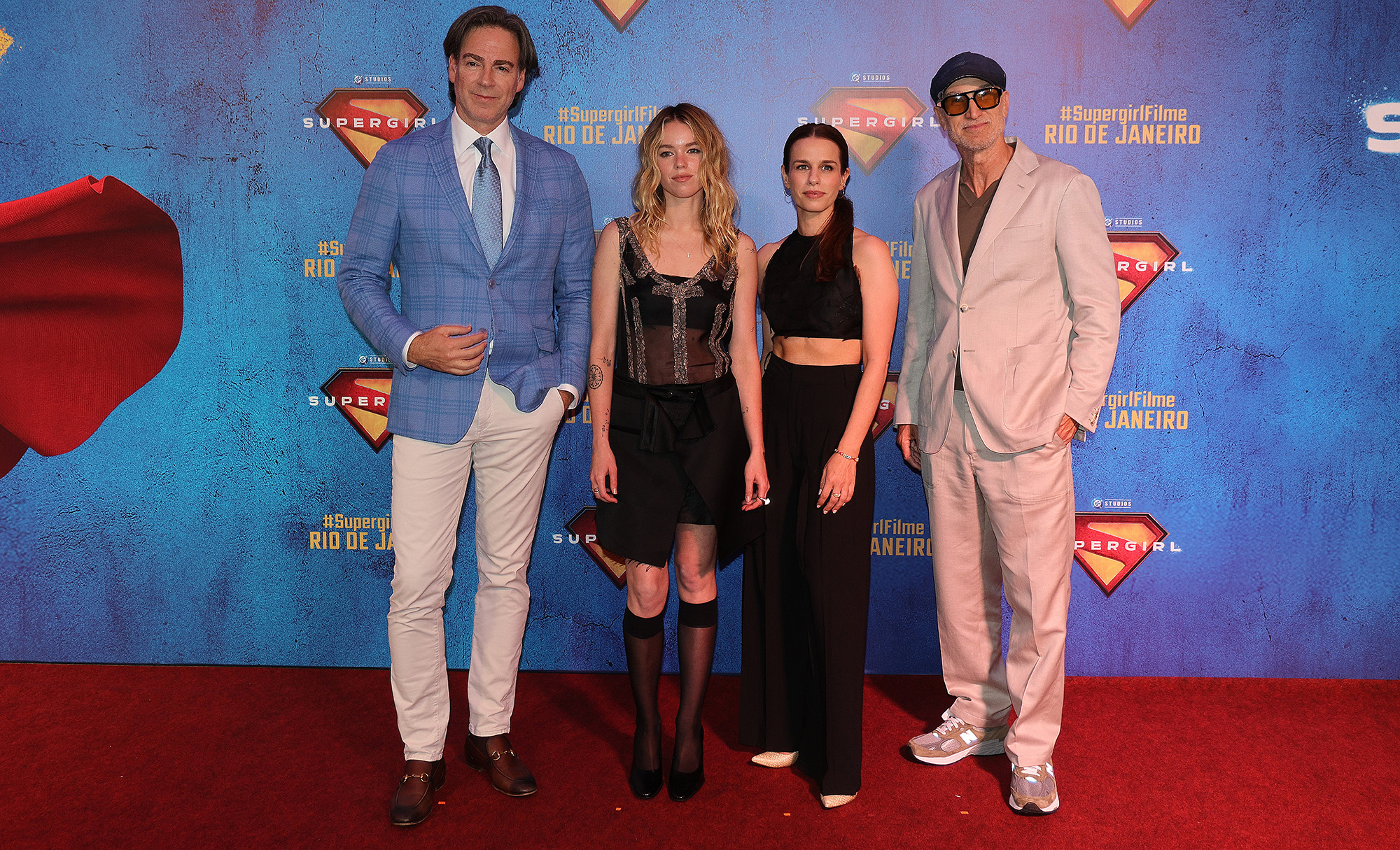 Craig Gillespie, Milly Alcock, Ana Nogueira and Peter Safran on the Supergirl Brazil carpet.