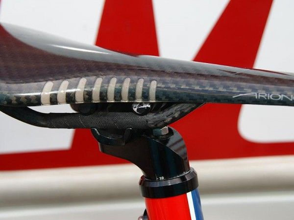 Paolini's mechanic has to shave away a bit of the post in order to accommodate the saddle choice.
