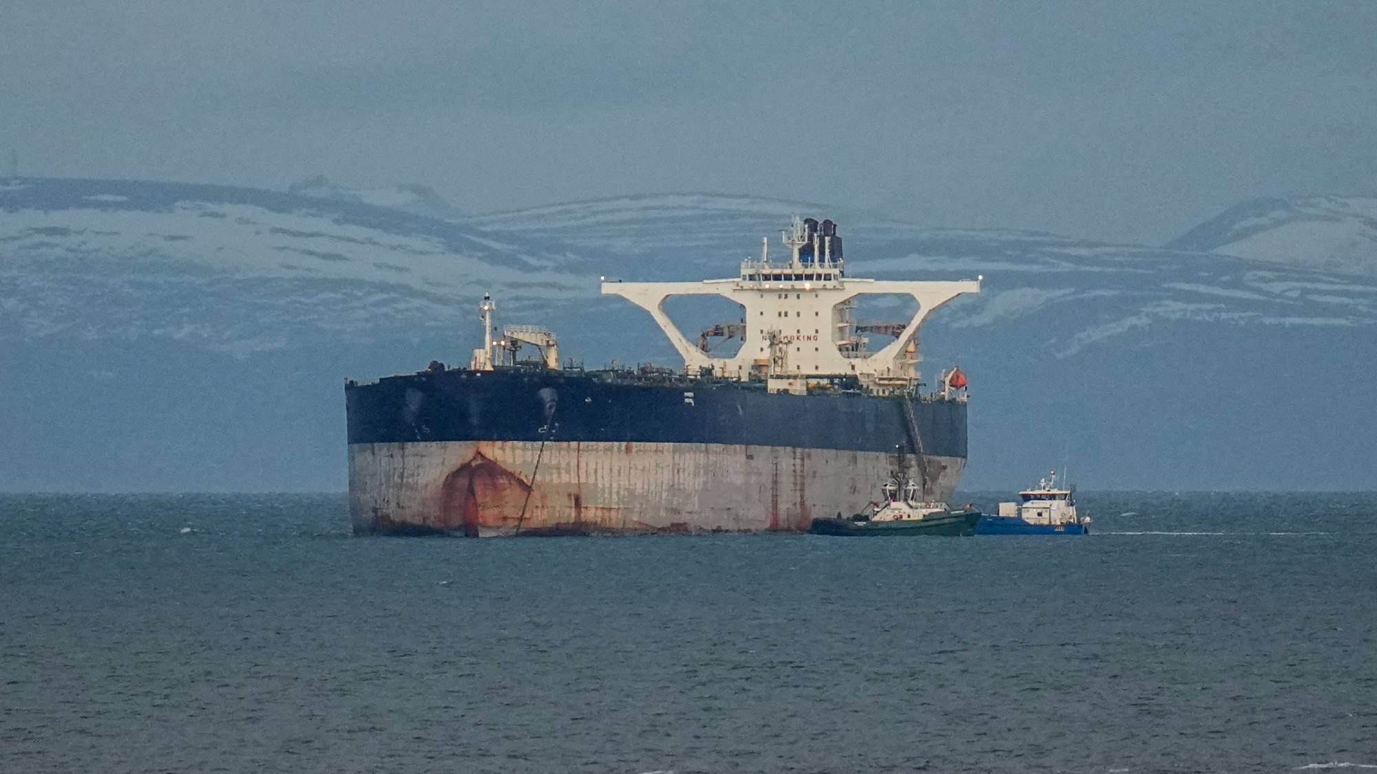 The Marinera oil tanker, previously known as the Bella 1, off Burghead, Scotland
