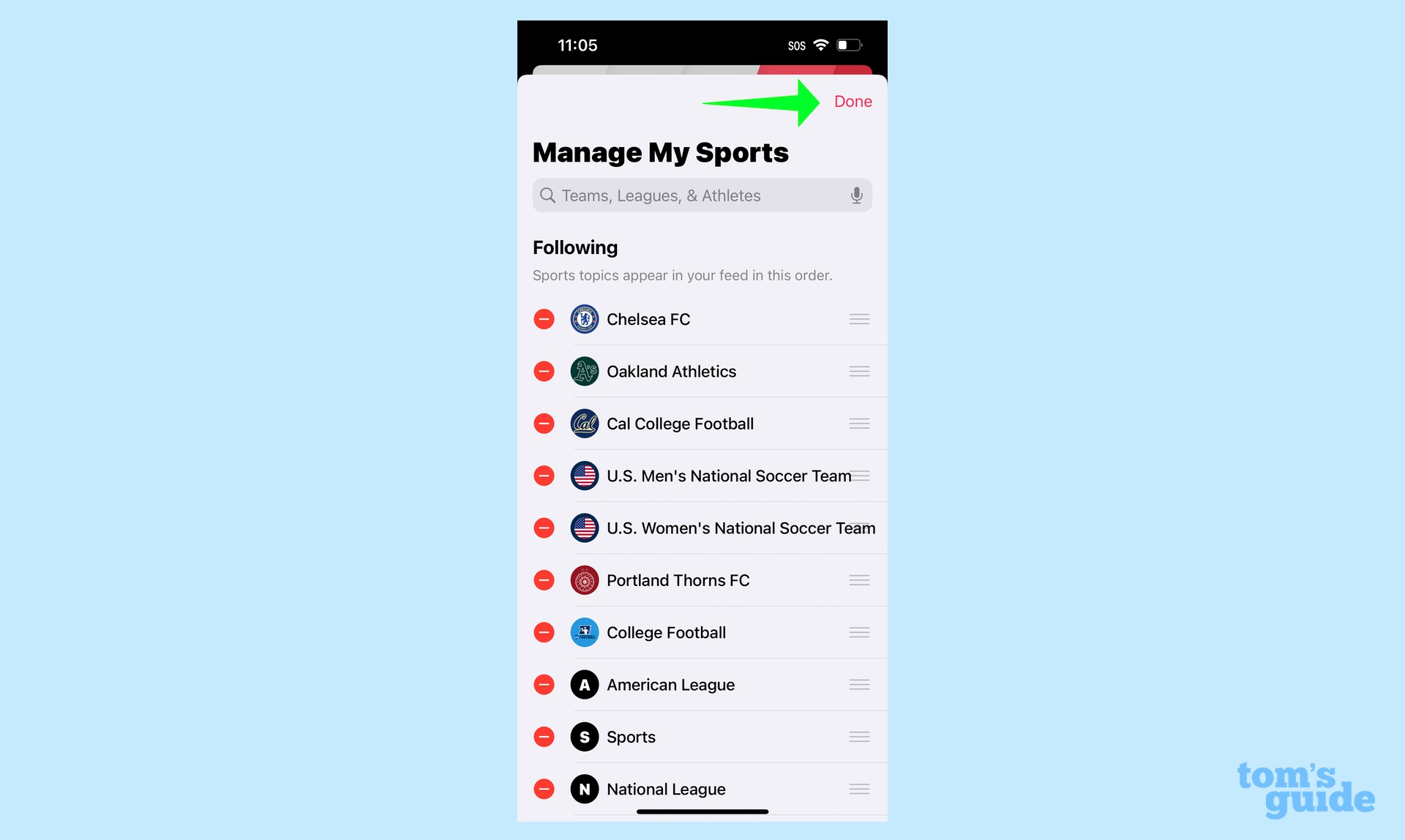 How to set up my sports in iPhone's news app in ios 16