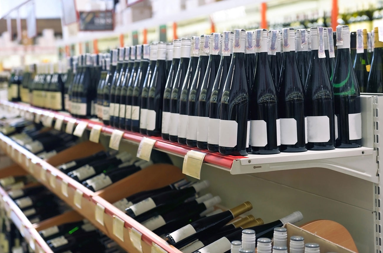 Bottles of wine in a shop