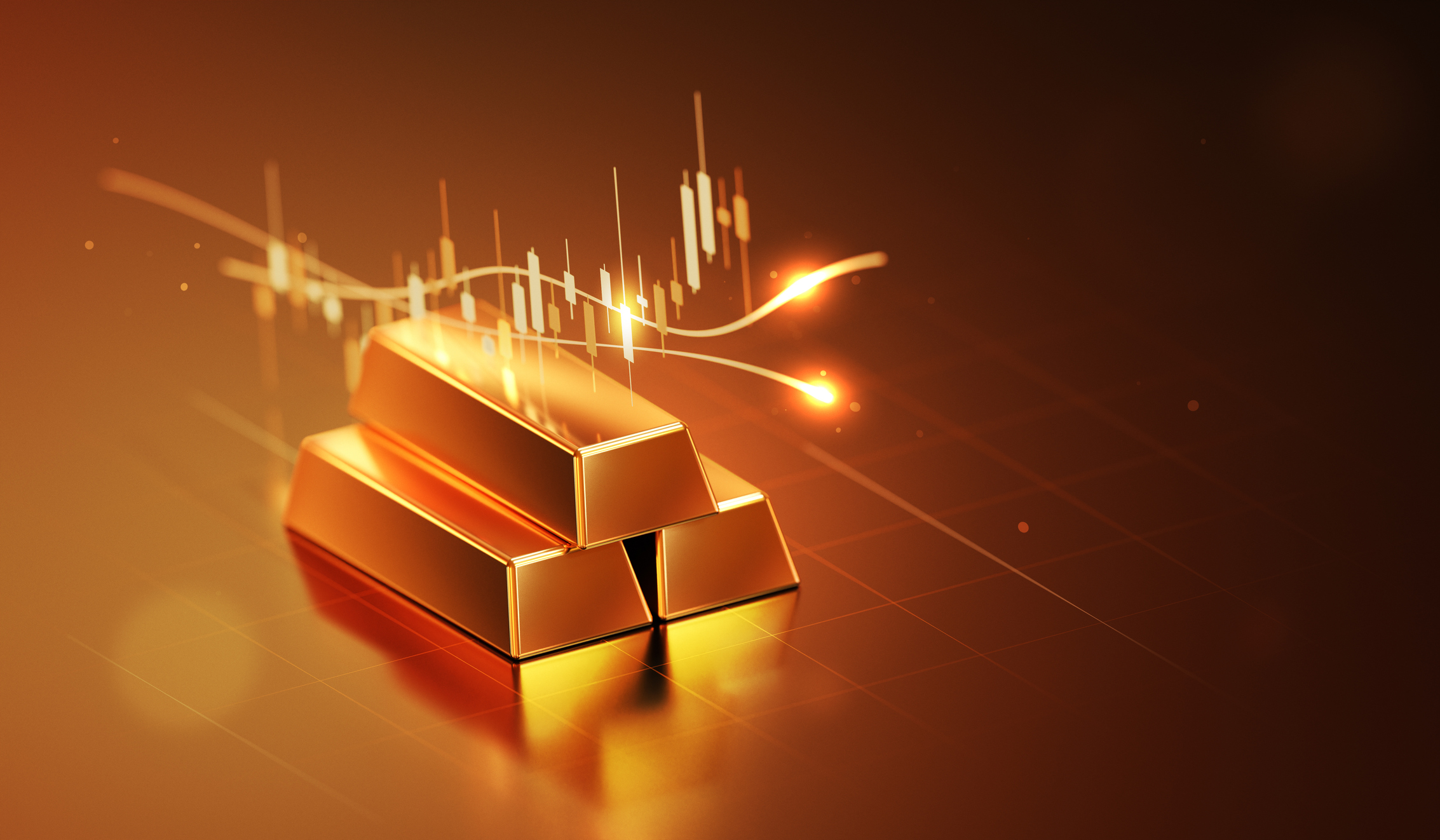Gold bar in front of a price chart