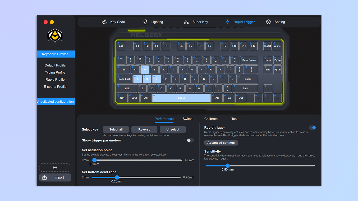 A screenshot of the MelGeek Hive companion software for the MelGeek CYBER01 keyboard