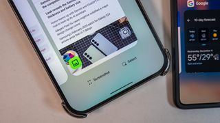 The quick image copy button, screeshot button, and select button on the multitasking UI on the Google Pixel 9 Pro XL