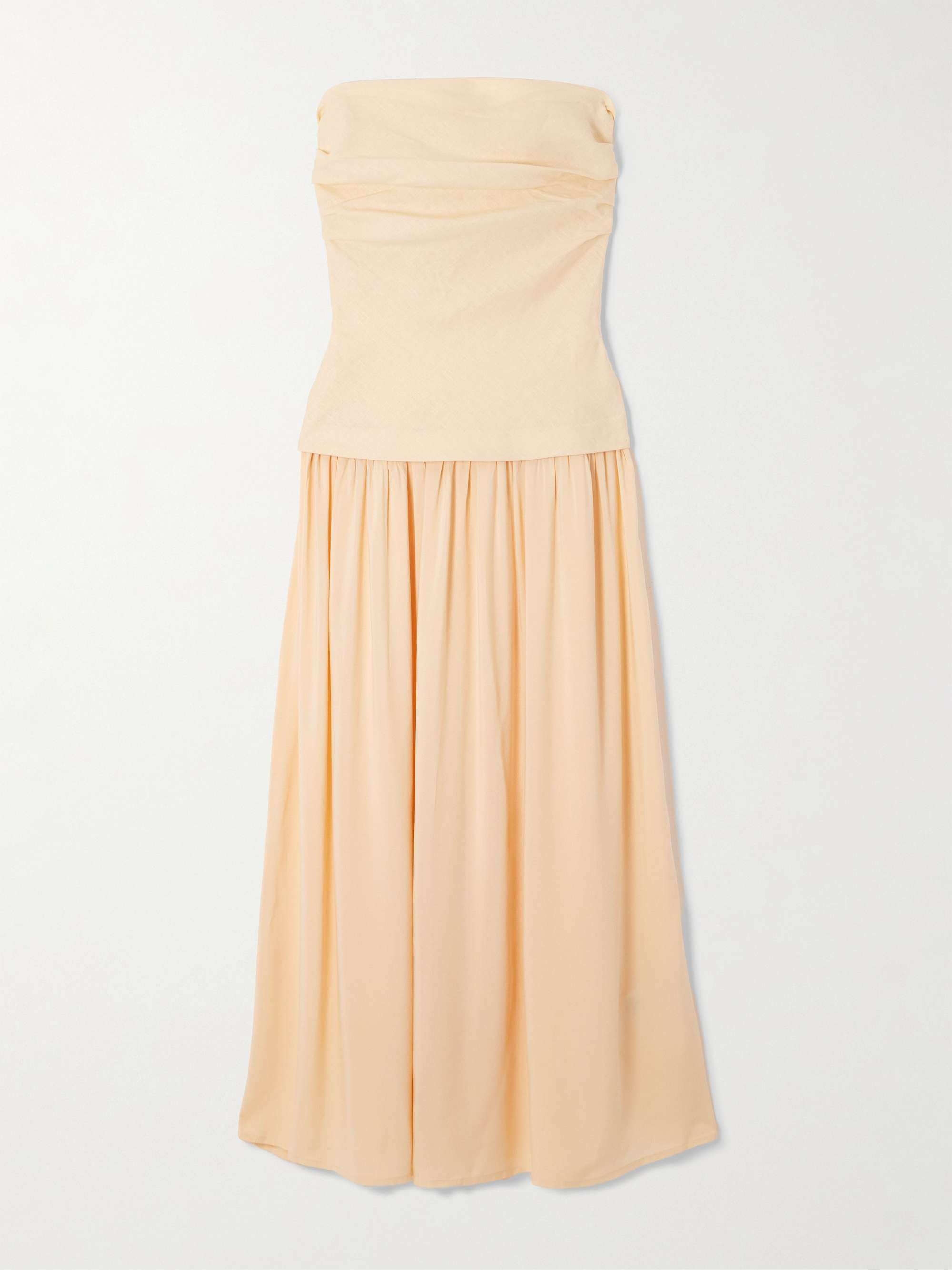 Hedy Strapless Gathered Linen and Voile Maxi Dress