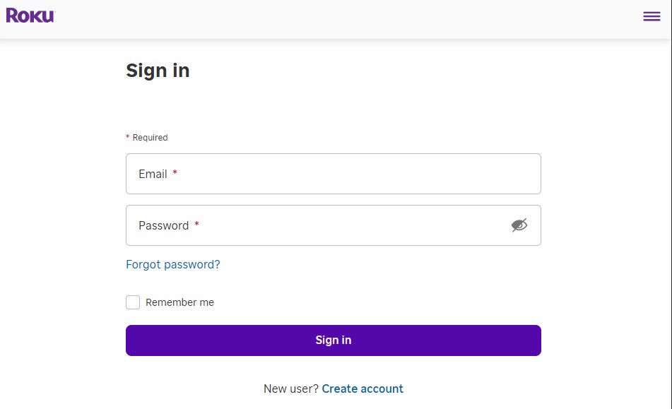 Screenshot of Roku Sign-in page