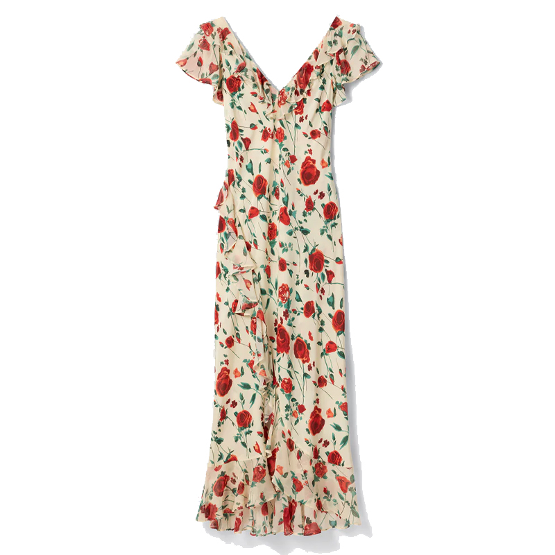 red and cream floral tea dress, rixo