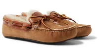 Quoddy Fireside-Trimmed Shearling-Lined Suede Slippers