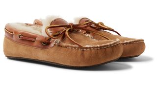 Quoddy Fireside-Trimmed Shearling-Lined Suede Slippers