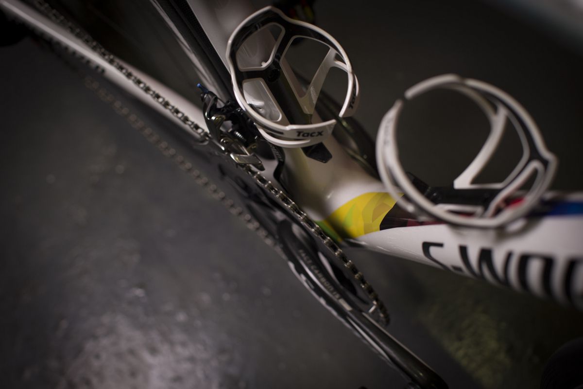 Tacx bottle cages hold the bidons for Armitstead