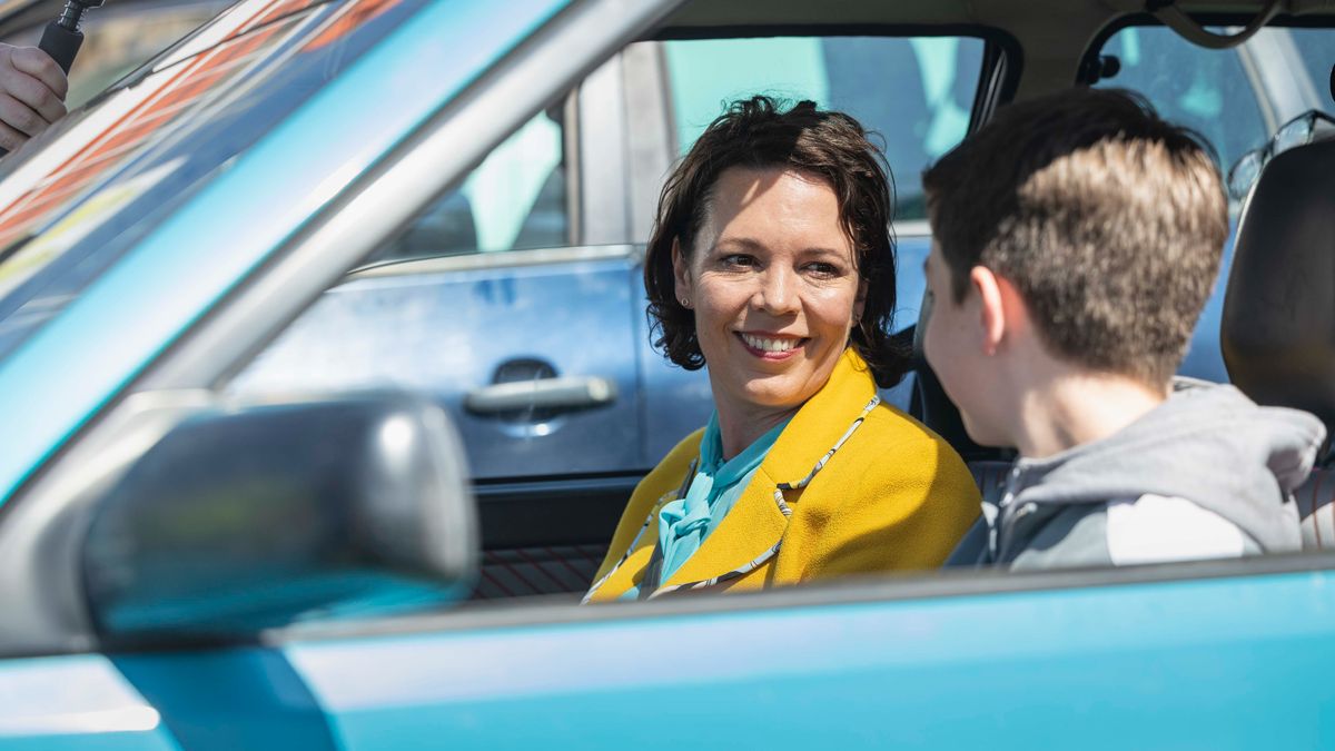 Olivia Colman looks at Charlie Reid in Joyride.