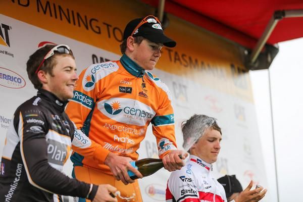 Stage 8 podium: Brad Linfield (Plan B Racing), Campbell Flakemore (Genesys Wealth Advisers) and Sam McCallum (Team Polygon Australia)