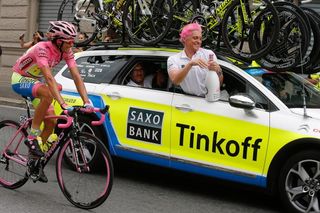 Alberto Contador and Oleg Tinkov duing stage 21 of the Giro.