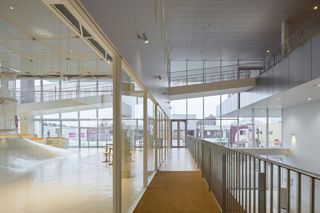 Sukagawa Community Center and its open, flowing interior that includes children's play areas and desk space