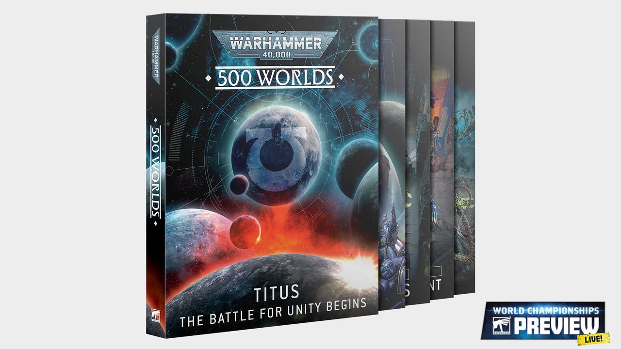 The 500 Worlds campaign books, spread across a plain background