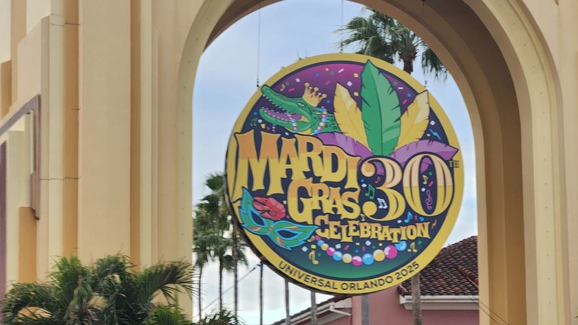 Universal Orlando Mardi Gras 2025 sign